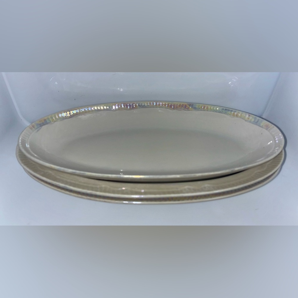 Set of 3 Minsk Factory Porcelain Oval Nesting Platters with Iridescent Trim USSR